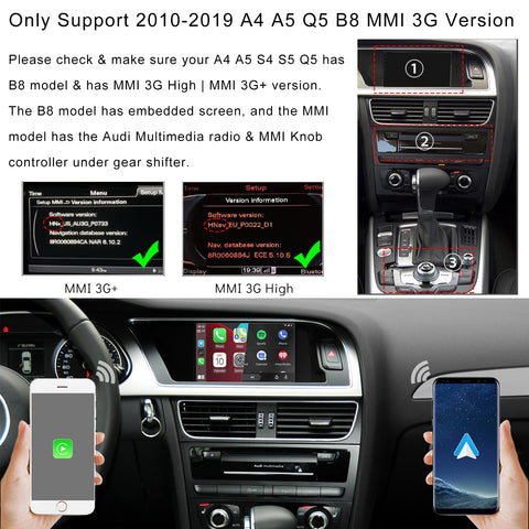 CarProKit for Audi A1 A3 A4 A5 A6 A7 A8 Q2 Q3 Q5 Q7 2010-2019 Wireless Apple CarPlay Android Auto Retrofit Kit + Front & Reverse Backup Camera