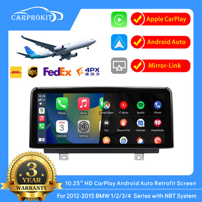 CarProKit Wireless CarPlay Android Auto Mirror-Link 10.25" HD Linux Replacement Screen Retrofit Kit for BMW 1/2/3/4 Series with NBT System 2012-2015