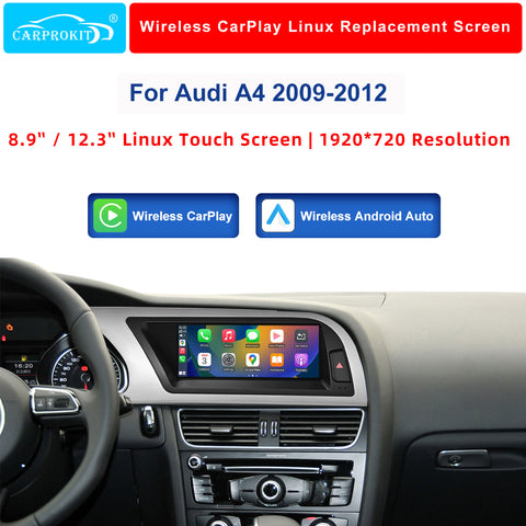 CarProKit 8.9" 12.3" Wireless CarPlay Android Auto Retrofit Linux Touch Screen for Audi A4 Multimedia Symphony Concert Radio 2009-2012