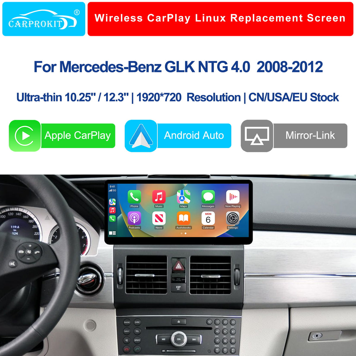 For Mercedes-Benz GLK NTG 4.0 2008-2012 Wireless CarPlay Android Auto Linux Touch Screen