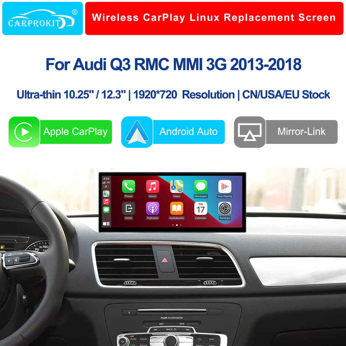 For Audi Q3 RMC MMI3G 2013-2018 Wireless CarPlay Android Auto Linux Touch Screen