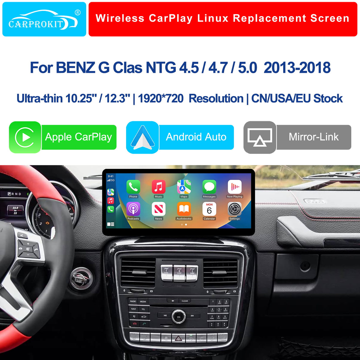For Mercedes-Benz G Class NTG 4.5/4.7/5.0 2013-2018 Wireless CarPlay Android Auto Linux Touch Screen