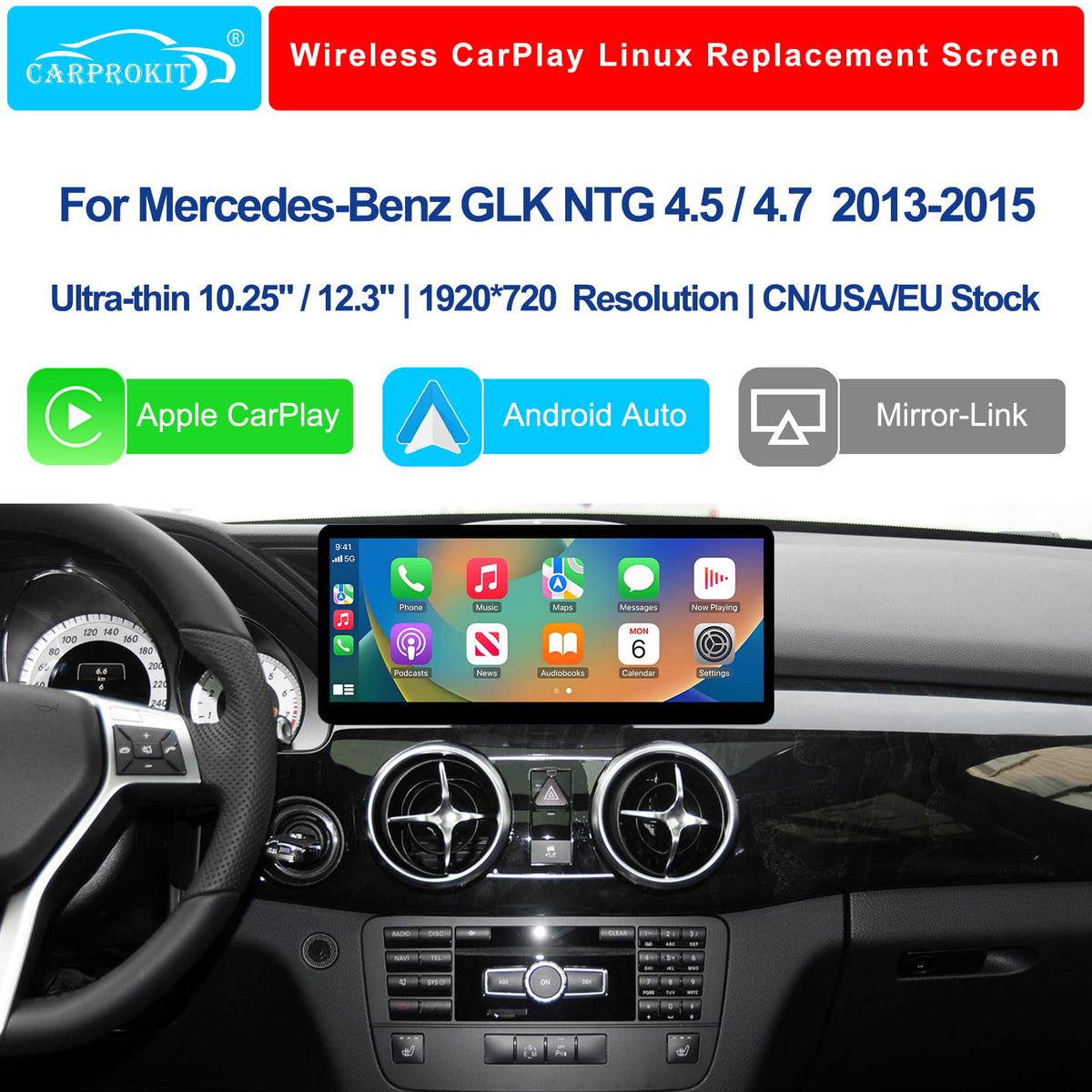 For Mercedes-Benz GLK NTG 4.5/4.7 2013-2015 Wireless CarPlay Android Auto Linux Touch Screen