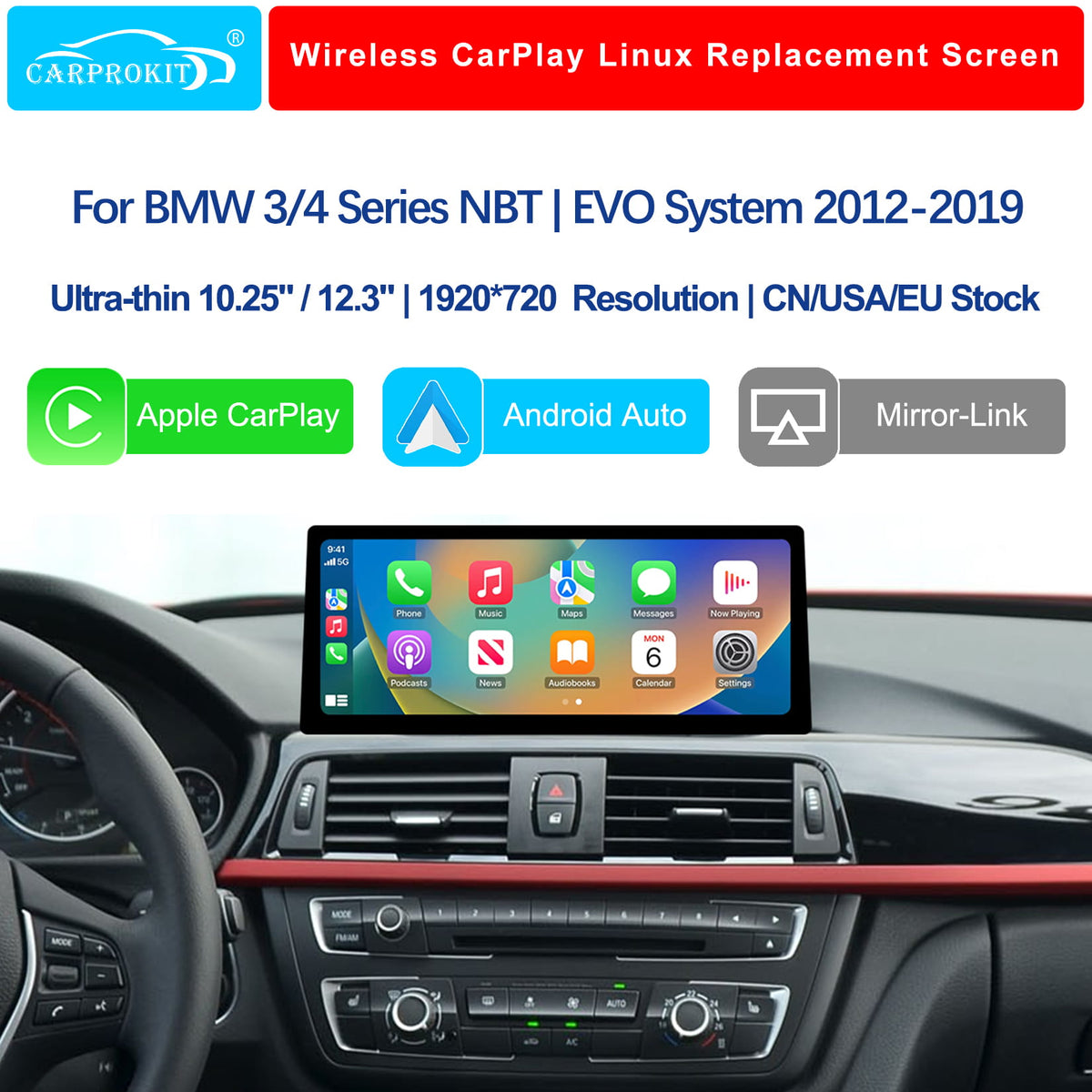 For BMW 3/4 Series NBT EVO 2012-2019 Wireless CarPlay Android Auto Linux Touch Screen