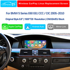For BMW 5 Series CCC CIC 2005-2010 Wireless CarPlay Android Auto Linux Touch Screen
