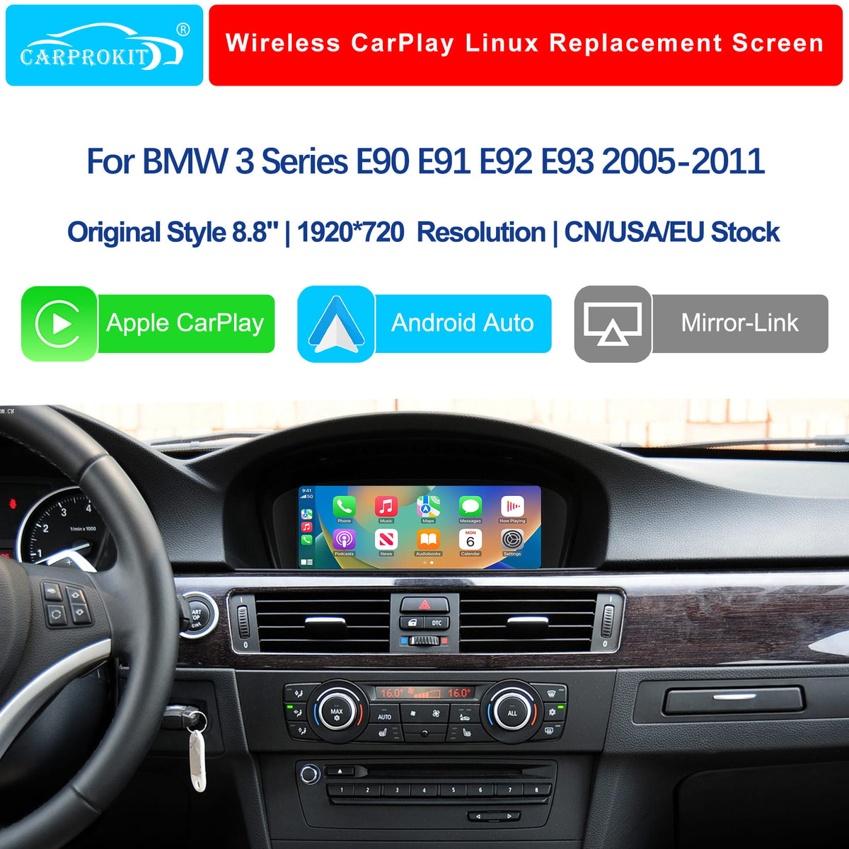 For BMW 3 Series CCC CIC 2005-2011 Wireless CarPlay Android Auto Linux Touch Screen