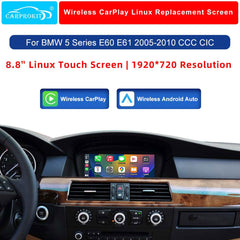 CarProKit 8.8" Wireless CarPlay Android Auto Retrofit Linux Touch Screen for BMW 5 Series E60 E61 with CCC CIC System 2005-2010
