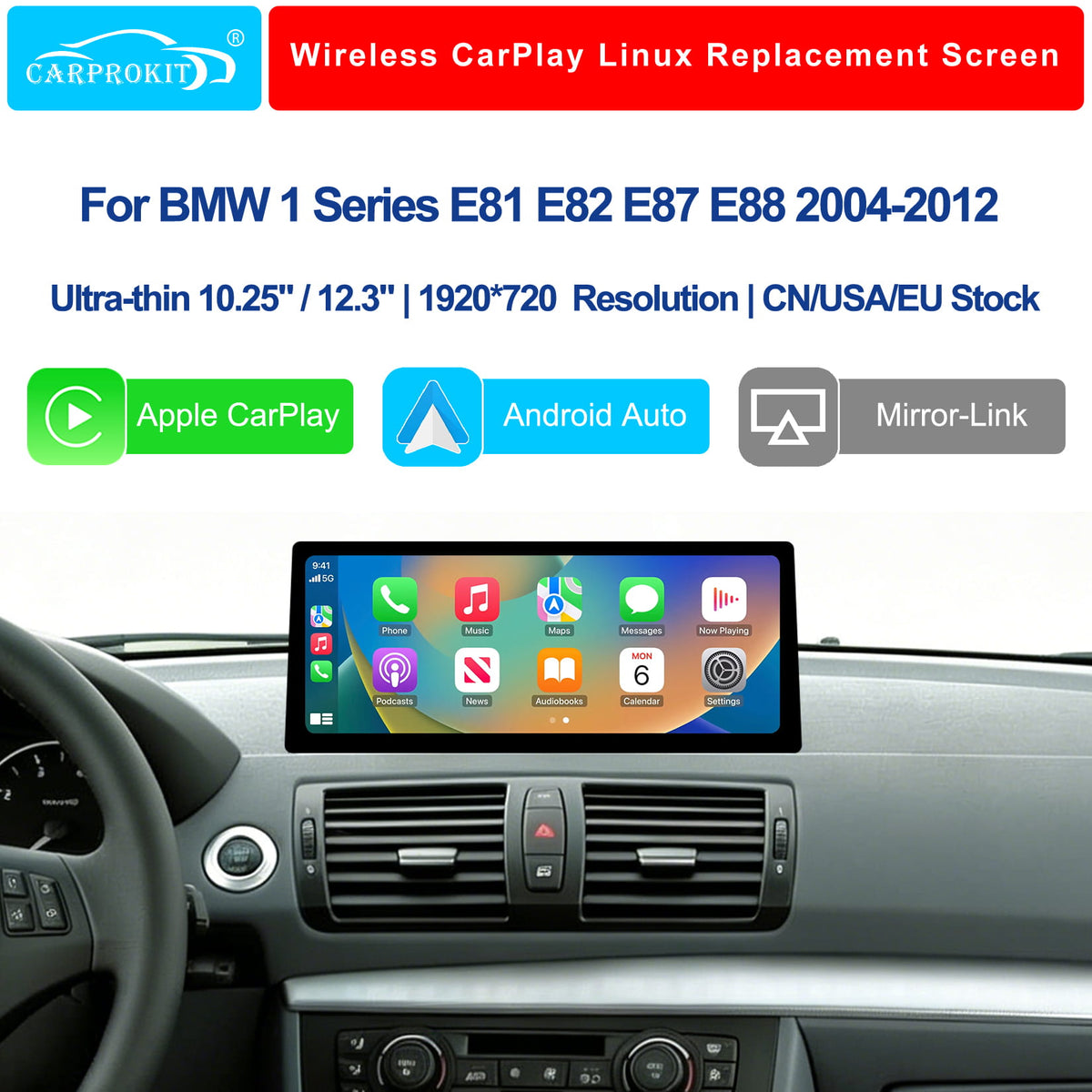 For BMW 1 Series E81 E82 E87 E88 2004-2012 Wireless CarPlay Android Auto Linux Touch Screen