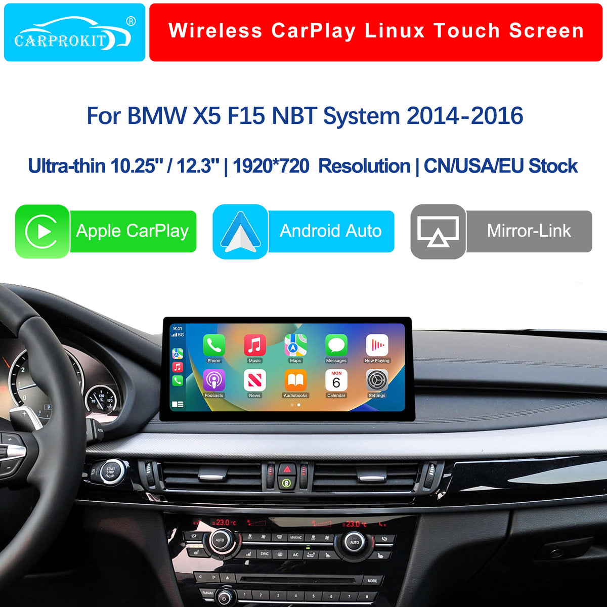 For BMW X5 F15 NBT 2014-2016 Wireless CarPlay Android Auto Linux Touch Screen