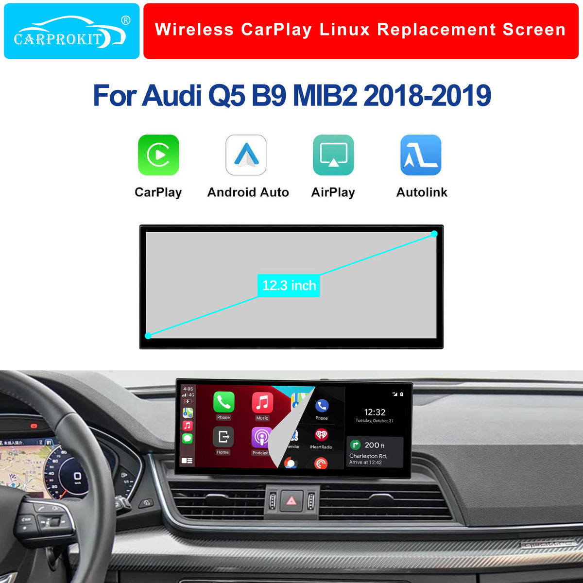 For Audi Q5 MIB2 Wireless CarPlay Android Auto Linux Touch Screen 2018-2019
