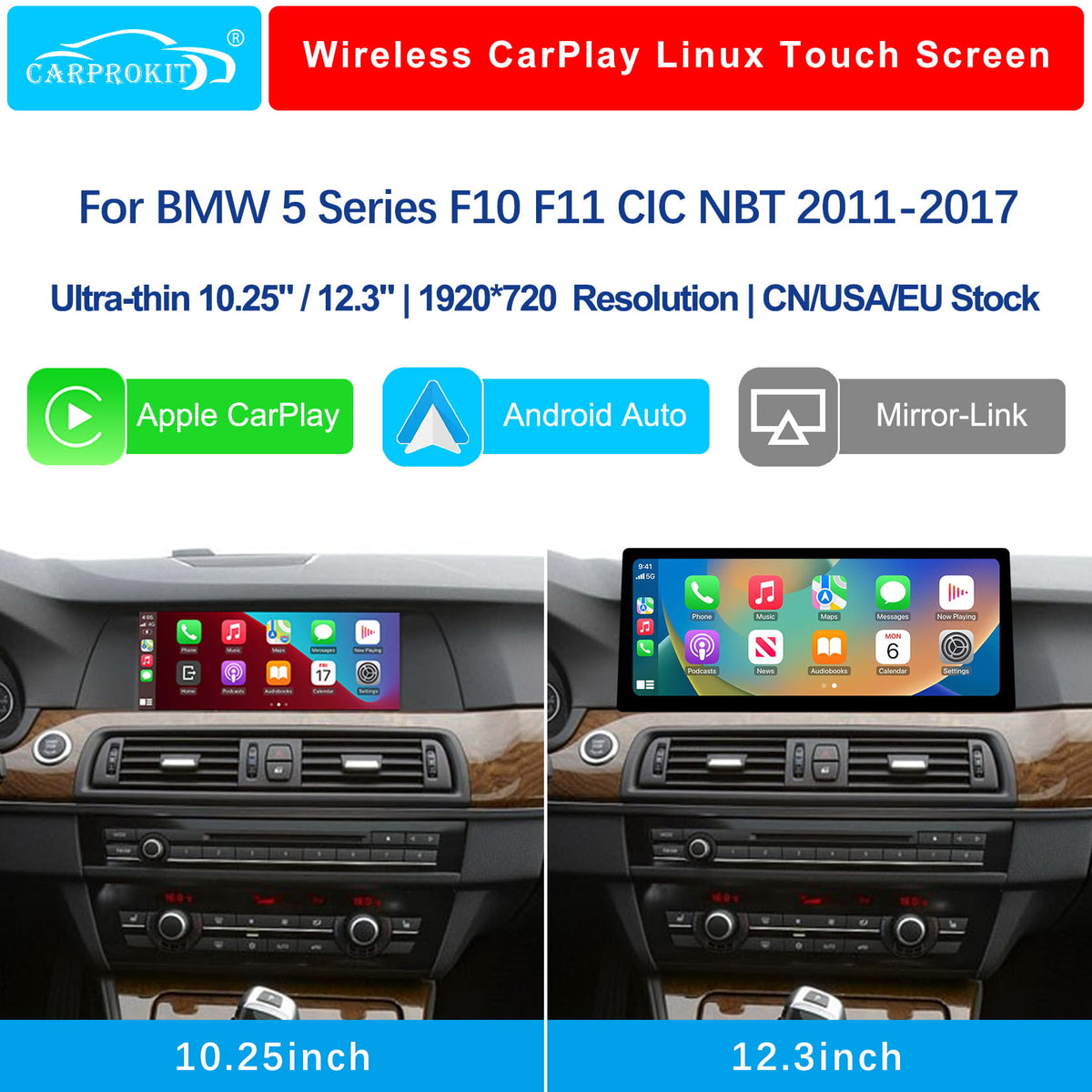 For BMW 5 Series CIC NBT 2011-2017 Wireless CarPlay Android Auto Linux Touch Screen
