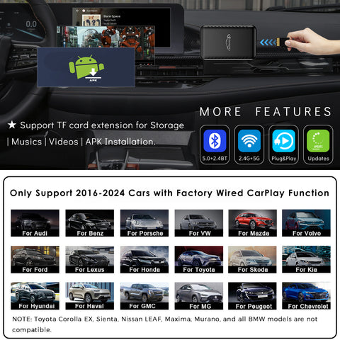 CarProKit 3.0 Wireless CarPlay Android Auto Adapter Android 11.0 AI Box Car Screen Mirroring Device YouTube Netflix Hulu Disney+ QCM2290 2GB+16GB