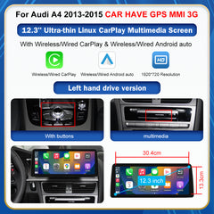 CarProKit 8.9" 12.3" Wireless CarPlay Android Auto Retrofit Linux Touch Screen for Audi A4 Multimedia Symphony Concert Radio 2013-2015