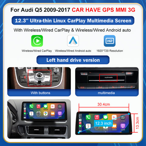 CarProKit 8.9" 12.3" Wireless CarPlay Android Auto Retrofit Linux Touch Screen for Audi Q5 Multimedia Symphony Concert Radio 2009-2017