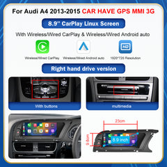 CarProKit 8.9" 12.3" Wireless CarPlay Android Auto Retrofit Linux Touch Screen for Audi A4 Multimedia Symphony Concert Radio 2013-2015