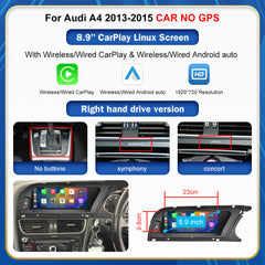 CarProKit 8.9" 12.3" Wireless CarPlay Android Auto Retrofit Linux Touch Screen for Audi A4 Multimedia Symphony Concert Radio 2013-2015