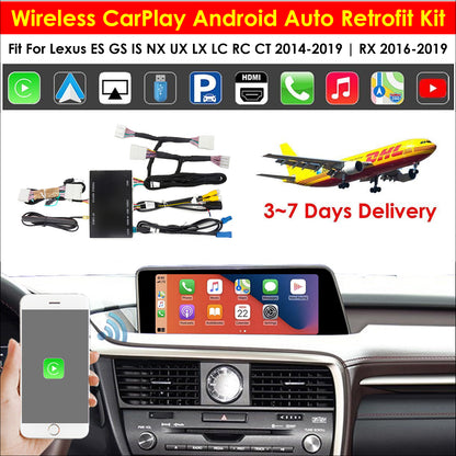 CarProKit Wireless CarPlay + Android Auto + Mirroring Nachrüstmodul-Kits für Lexus ES IS GS LS NX RX LX UX GX RC LC CT 2014–2019 