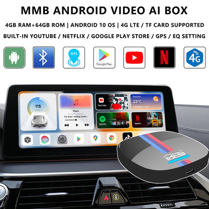 MMB BMW Android 10 Video AI Box, 4GB+64GB, Support 4G LTE SIM / TF Card Slot For BMW EVO ID6 ID7 with Factory Wireless CarPlay